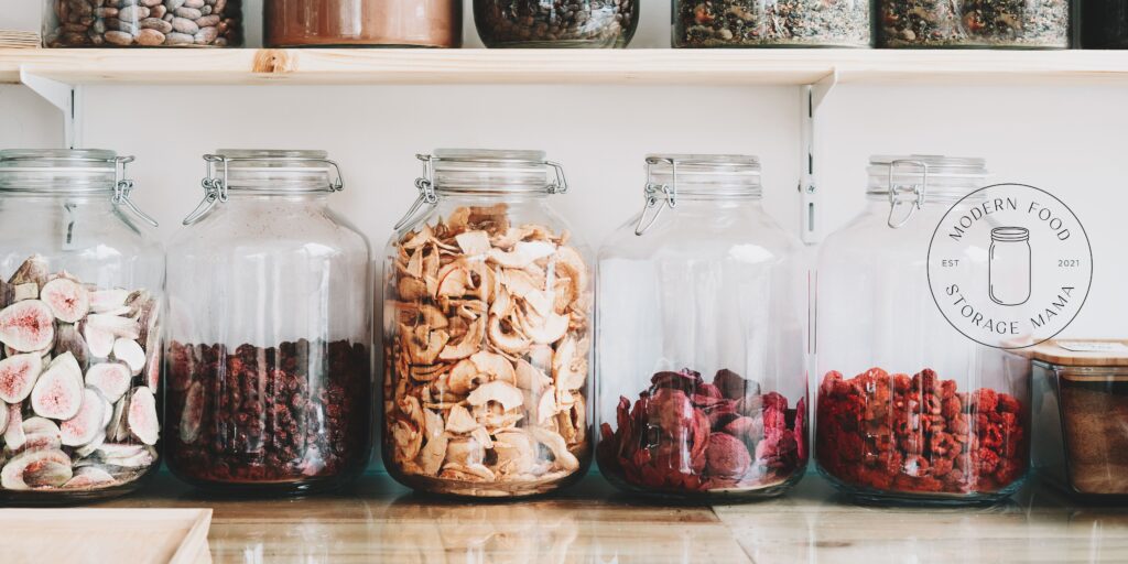 picture of shelf-stable foods for emergencies in glass food storage jars. 